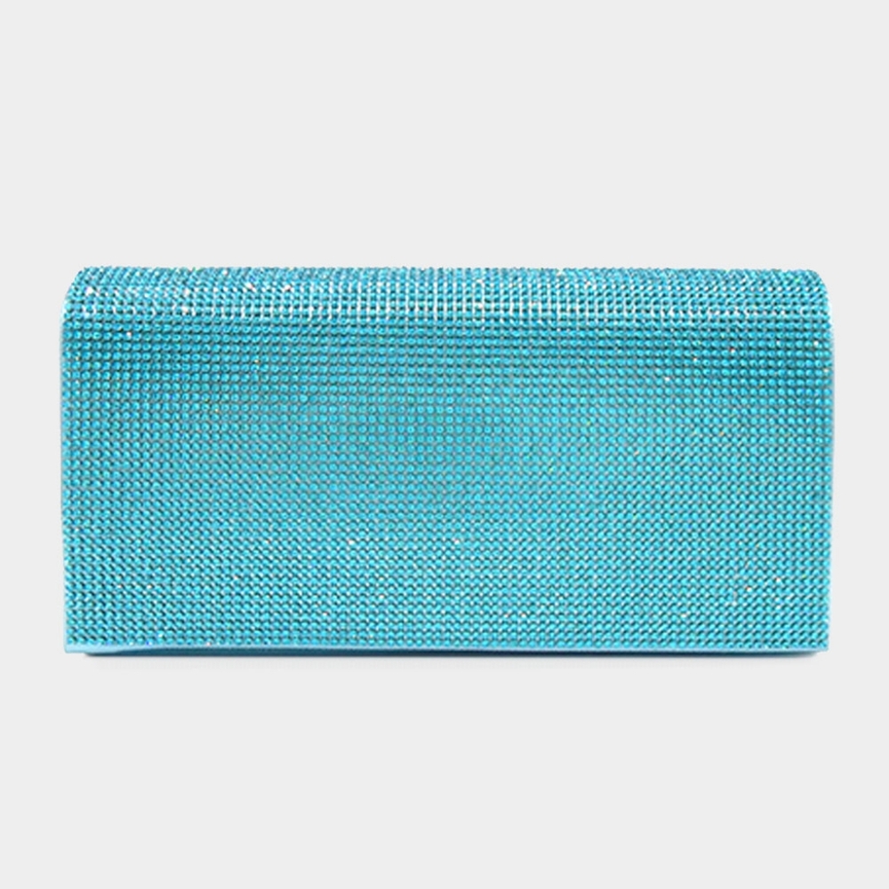 Aqua Blue Clutch Rhinestone Crystal Purse Bling Evening Crossbody Bag